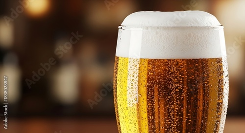 Refreshing Beer with Frothy Head in a Glass.