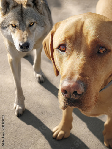 Wallpaper Mural Close-Up Of Two Dogs: Golden Labrador And Grey Companion Look Into Camera On Sunny Day Torontodigital.ca