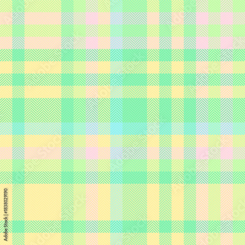 Overlayed tartan texture textile, native check plaid seamless. 20s fabric vector pattern background in light and green colors.