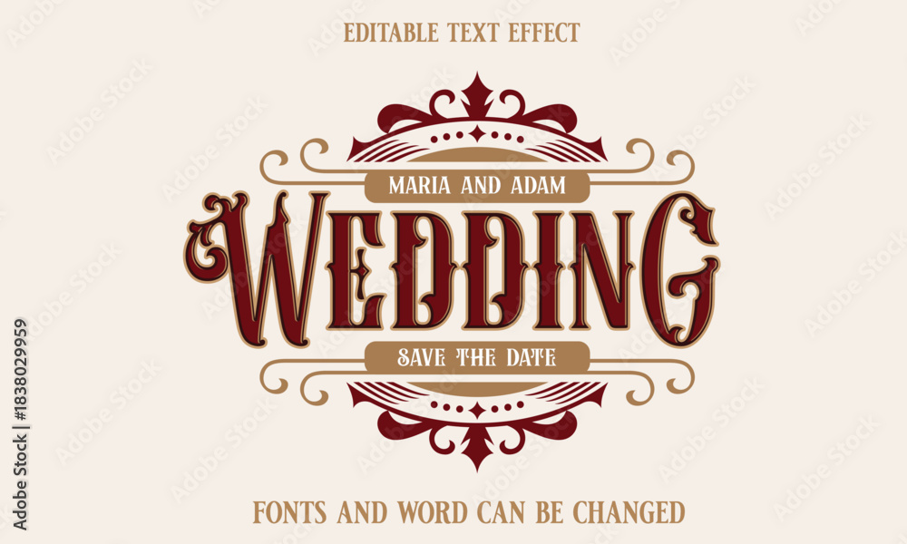 Obraz premium Wedding vintage editable text effect, Victorian text style