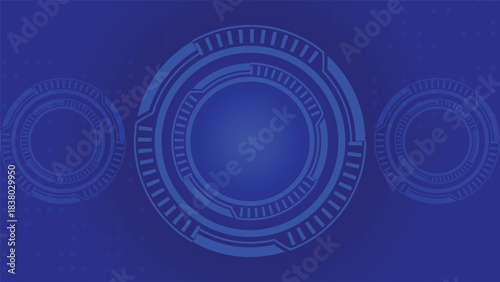 Blue futuristic tech background featuring digital circular interface elements modern hologram effects and glowing details ideal for technology projects presentations covers and digital branding