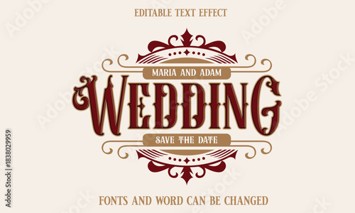 Wedding vintage editable text effect, Victorian text style