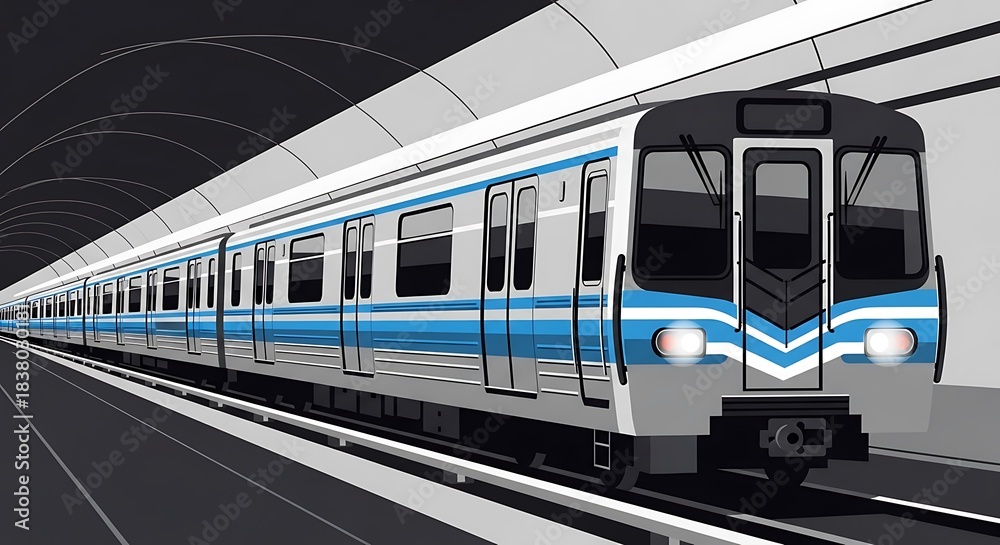 Naklejka premium Modern Subway Train in Tunnel Illustration.