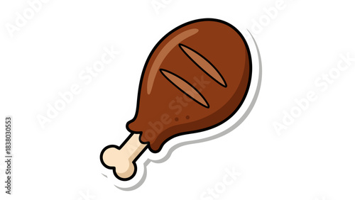 Delicious Roasted Chicken Leg with Bone on Black Background Simple Cartoon Style Food Illustration Representing Healthy Meal Option for Gastronomy and Cooking Themes