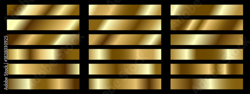 Set of golden gradient. Elegant golden bright gradient swatch collection