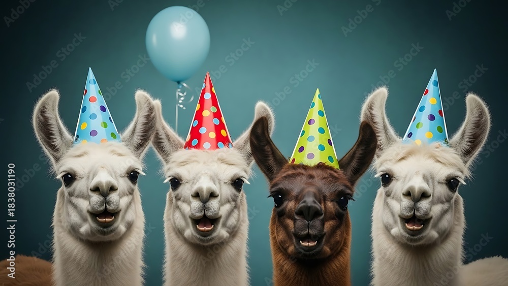 Naklejka premium Whimsical Alpacas Wearing Hats for a Fun Party