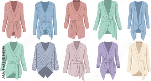 Colorful Wool Bathrobes Set with Belt in Pastel Shades for Relaxing Home Wear