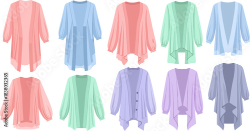 Colorful Pastel Cardigans Displayed in a Flat Lay Arrangement
