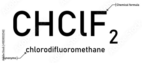Chlorodifluoromethane chemical formula with callout titles