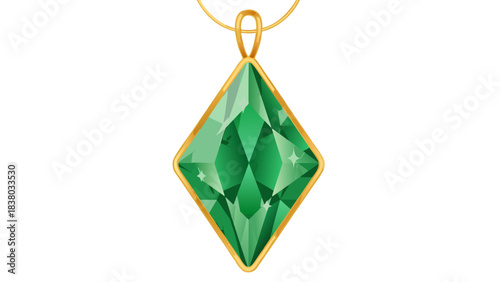 Elegant Emerald Gemstone Diamond Pendant Necklace With Gold Chain Isolated On Black Background Detailed Facets Reflecting Light