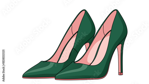 Elegant Dark Green Stiletto Heels With Pink Interior Isolated On Black Background For Fashion Photography