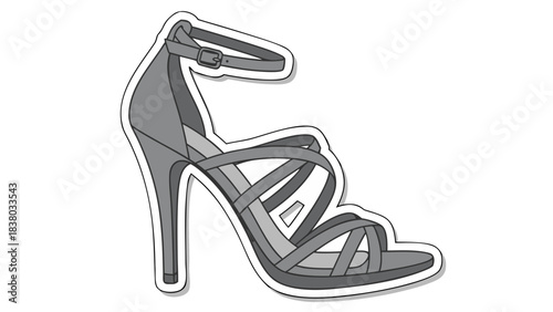 Elegant Gray Stiletto Sandal With Strappy Design On A Black Background High Heel Fashion Footwear Object