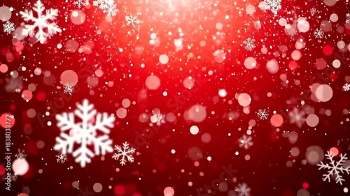 Elegant Red Christmas Background with Glowing Snowflakes in 4K