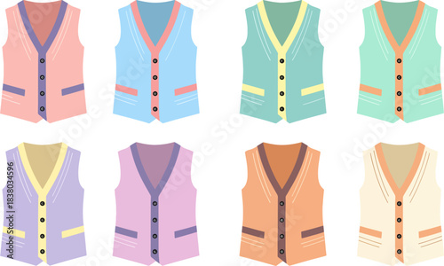 Colorful Vests in Various Pastel Shades Set of Fashionable Casual Wear