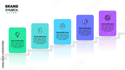 Infographic template. Staircase with 5 banners and icons