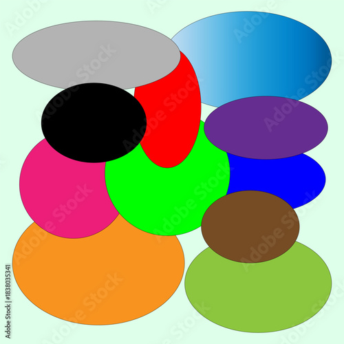 Abstract colorful composition. Overlapping circle shapes. Bright vector artwork. Light green background.