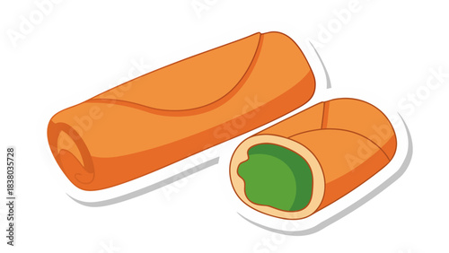 Golden Fried Spring Rolls Filled With Green Vegetable Paste on a White Background Simple Illustration
