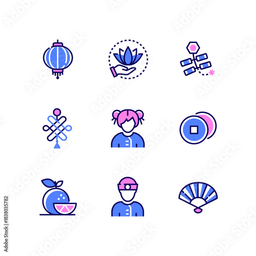 Chinese New Year - colorful line design style icons set