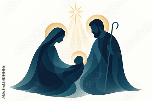 Stylized Nativity Scene with Holy Family and Star of Bethlehem