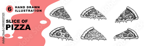 Set of engraving slice of pizza