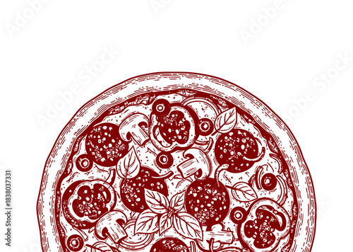 Background engraving hand drawn pizza