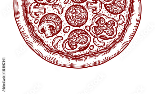 Background hand drawn pizza engraving
