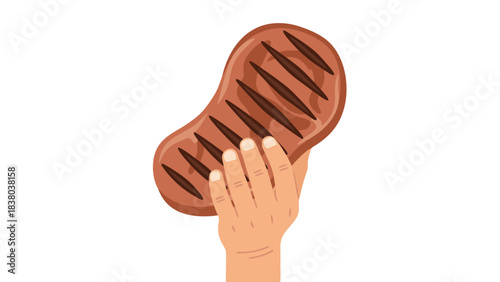 Hand Holding Grilled Steak With Barbecue Marks Against Black Background A Delicious Food Preparation And Culinary Concept