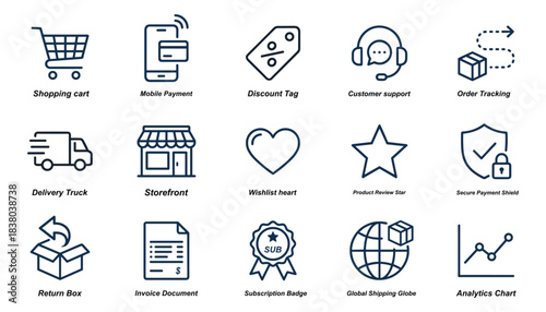 Shopping and e commerce line icons vector set for web and mobile design
