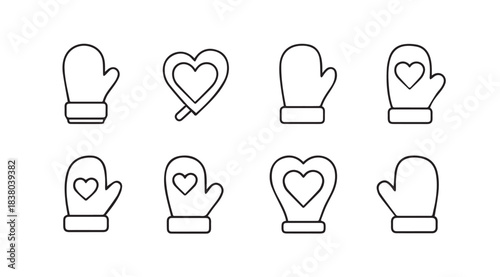 Collection of winter mittens and heart shaped mittens silhouette