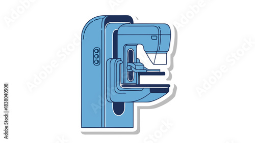 Illustration of a light blue sewing machine with a white outline on a black background depicting a sewing tool in a graphic style