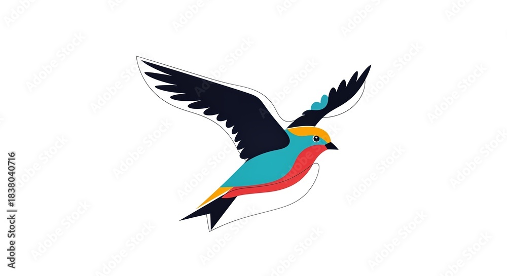 Obraz premium Colorful Flying Bird Illustration with Vibrant Feathers and Dynamic Wings.