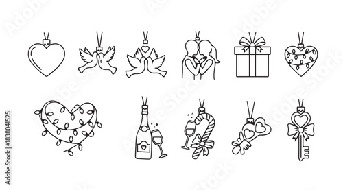 Collection of festive holiday charms and ornaments in a charming silhouette style