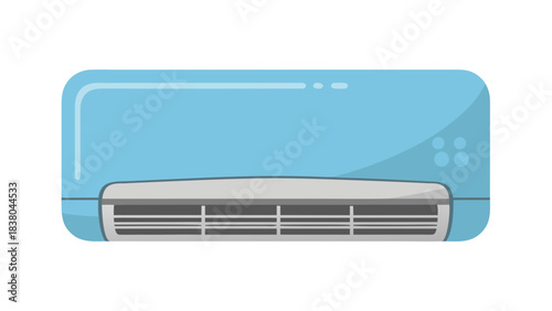 Light Blue Rectangular Air Conditioner Unit with Gray Vents and Subtle Indicator Lights on a Black Background