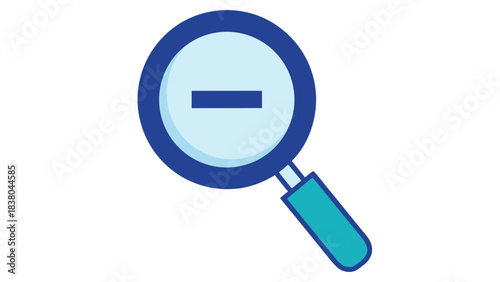 Magnifying Glass Icon Representing Zoom Out Functionality With Simple Minus Symbol Inside On A Clean White Background With Blue Outline And Teal Handle