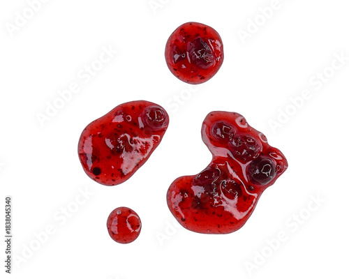 Tablou pe pânză Drops and stains of liquid cowberry jam or sauce isolated on transparent backgro