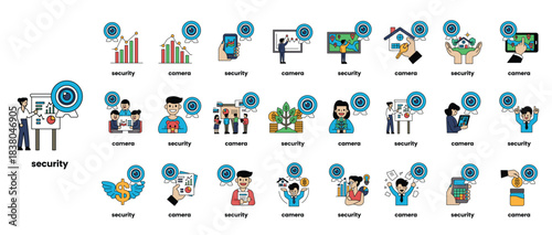 A collection of images with the word security written below them