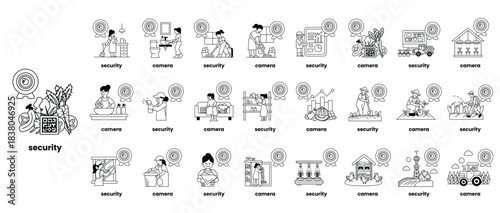 A series of images depicting various aspects of security