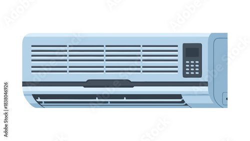 Modern Light Blue Split System Air Conditioner Unit Mounted on a Black Background with Digital Display and Vents