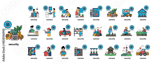 A series of images with the word security written below them