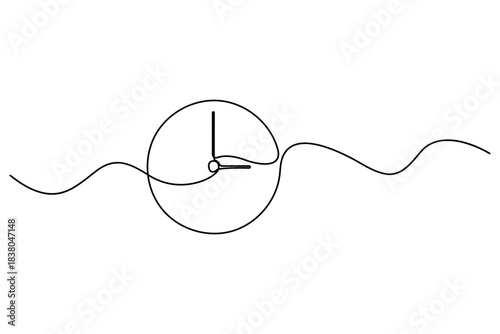 Continuous one line drawing of a classic wall clock minimalist timekeeping illustration
