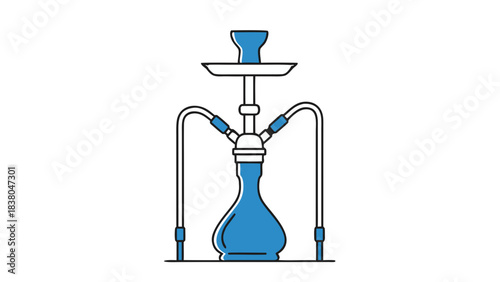 Minimalist Illustration of a Blue Hookah Water Pipe With Two Hoses On A Black Background Simple Geometric Design