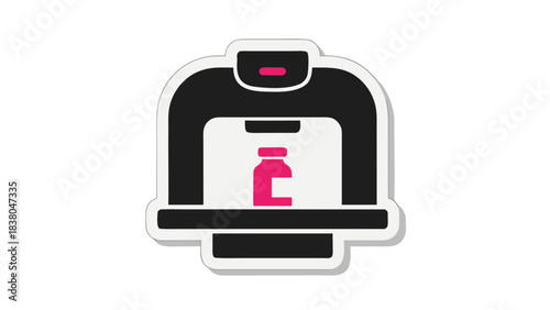 Modern 3D Printer Creating a Pink Object on a White Platform with Black Background and White Outline Symbolizing Innovation and Manufacturing Technology