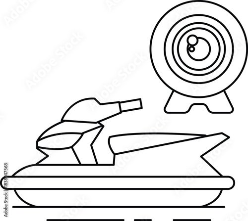 A jet ski is on a boat with a camera in the background