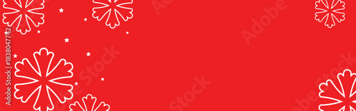 Festive red winter background with white geometric snowflakes and small stars around empty center space, ideal for Christmas greeting cards, holiday banners, web headers, and seasonal promotional desi