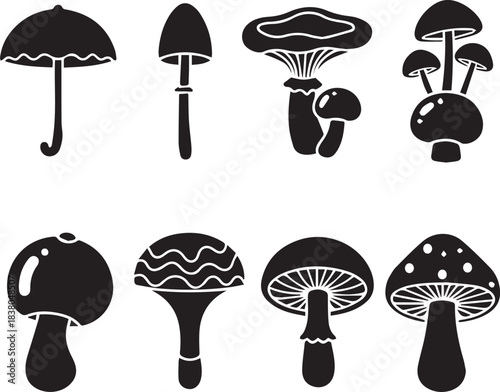 Modern minimal mushroom icon vector illustration perfect for organic food branding, natural product packaging and botanical graphic design