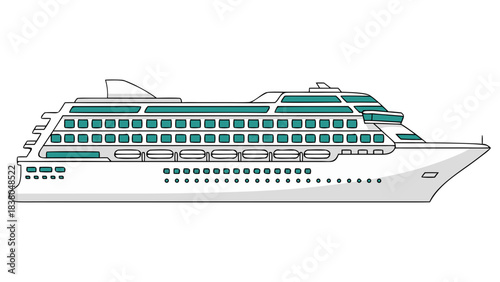 Modern White Cruise Ship with Teal Accents Sailing on Open Water Under Clear Skies Providing Luxury Travel and Tourism Experiences