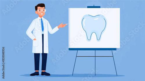 Dentist explaining oral hygiene in a cheerful classroom setting