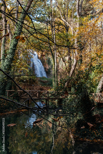 Scenic waterfall view at Monasterio de Piedra in Zaragoza, Spain