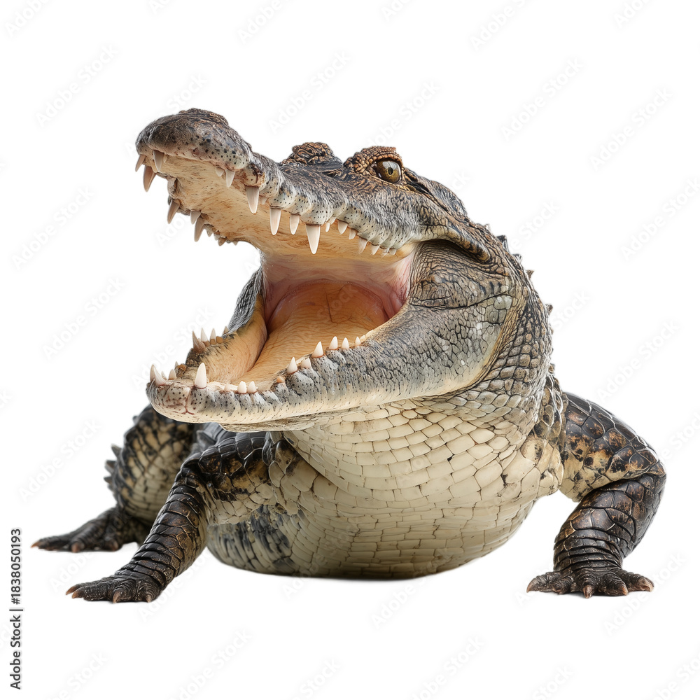 Fototapeta premium Angry crocodile isolated on transparent background. PNG