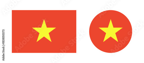 Vietnam flag. Set of Flag rectangle, circle icons. National flag of Vietnam rectangular, round badges. Standard colors.